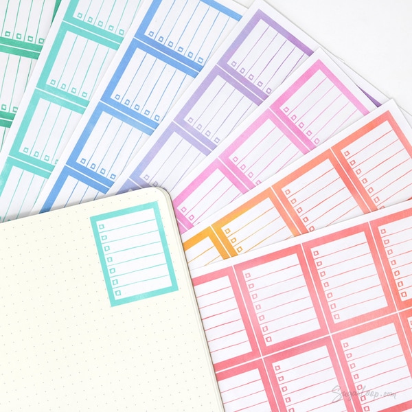 Full Box Checklist Bujo Planner Stickers: 8 Watercolors | Checkbox Rainbow Work Teacher Mom School Chores Lined To Do Trackers FBX45