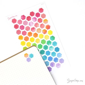 Watercolor Hexagon Bujo Planner Stickers: 0.5" (6mm) |  Journal Rainbow Color Code To Do Tasks Reminder Checklist Tracker Day Date GEO11