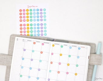 Multicolor Mini Date Dot Bujo Planner Stickers: 0.25" (6 mm) | Countdown Day Cover 1-31 DIY Calendar Numbers Undated  Hobo TN DAT6