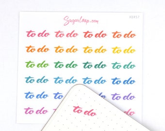 To Do Hand Lettered Header Script Bujo Planner Stickers: Slanted Style in Rainbow | Multicolor Work School Mom Teacher  HDR57