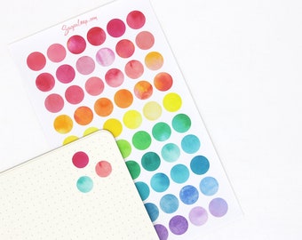 Watercolor Rainbow Dot Circle Bujo Planner Stickers: 0.5" (12 mm) | Color Code Checklist  Hobo TN Day Date Month To Do GEO9