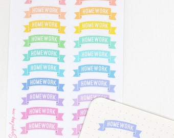 Homework Banner Stickers for Planners & Journals: Pastel | Study Tasks To Do Daily Weekly Monthly Work School Teacher Mom  Hobo HDR3