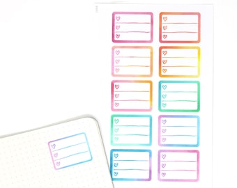 Heart Checklist Label Bujo Planner Stickers: Rainbow | Chores To Do List Reminders Schedules Appointments Tasks Chores CHK9