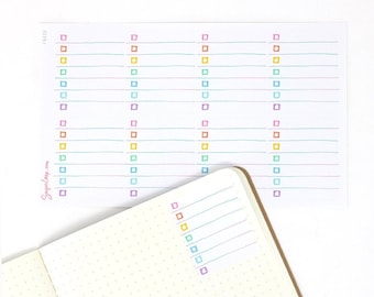 Full Box Checklist Planner Stickers: Watercolor Checkbox | Cute Hand Drawn Rainbow Work Teacher Mom School Lined To Do Habit Trackers FBX20