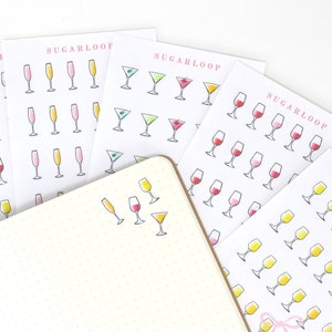 Wine Cocktail Glass Stickers for Planners and Journals | Red White Champagne Cocktail Wine O'clock Date Work Office Event Birthday DRK1