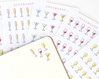 Pegatinas de copas de vino para agendas y diarios: Cumpleaños, Ocasión especial, ¡Por fin es viernes!, Relax