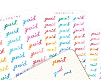 Pegatinas para agenda y diario con facturas pagadas: Etiquetas coloridas para diario escritas a mano