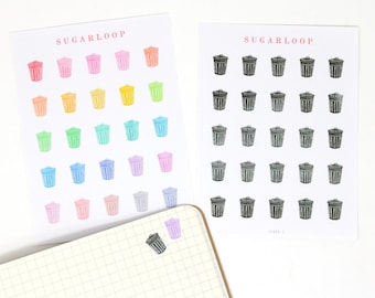 Trash Can Garbage Rubbish Bin Icon Bujo Planner Stickers: Rainbow & Neutral | Recycling Day Home Work Chore Tasks  ICN23