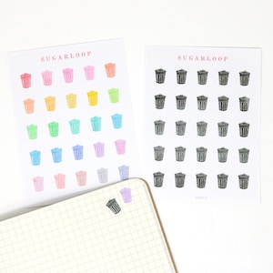Trash Can Garbage Rubbish Bin Icon Bujo Planner Stickers: Rainbow & Neutral | Recycling Day Home Work Chore Tasks  ICN23