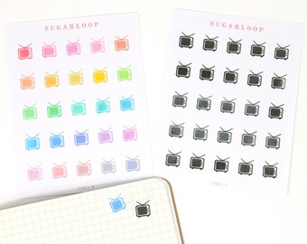 TV Streaming Watch Icon Bujo Planner Stickers: Rainbow or Neutral | Television Relax Movie Day Off Weekend Reminder  ICN21