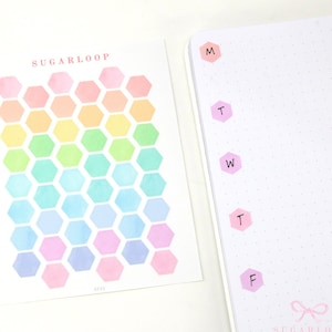 Watercolor Hexagon Bujo Planner Stickers: 0.5” (12 mm) | Rainbow Day Date Month Smudge-Proof Writeable To Do Reminders  GEO2