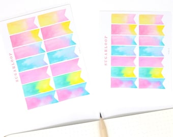 Pegatinas de acuarela con forma de bandera para planificador y diario: marcadores de citas para diario (1,27 cm de alto)