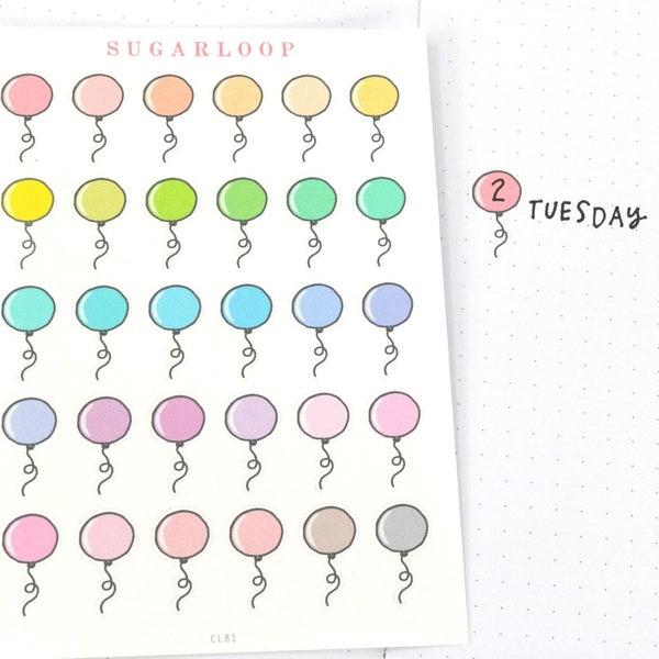 Cute Kawaii Balloon Bujo Planner Stickers  | Birthday Balloon Stickers for Celebrations Events Party Reminder To Do  CLB1