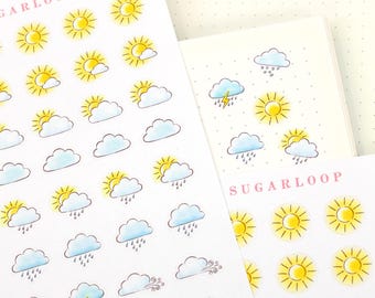 Pegatinas de acuarela para planificador y diario meteorológico: iconos de seguimiento dibujados a mano