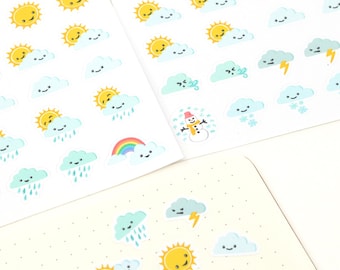 Pegatinas Kawaii con iconos del tiempo para agendas y diarios: iconos de viajes, correspondencia y escritura de cartas