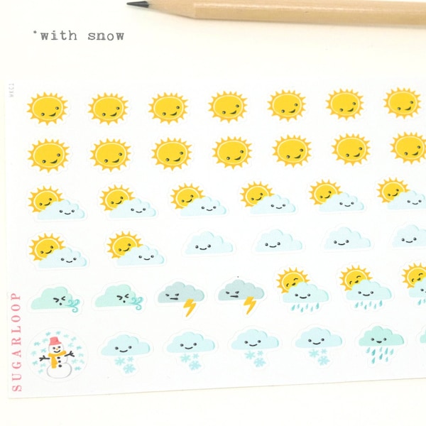Kawaii Weather Icon Bujo Planner Stickers: approx 0.5 in (6 mm) | Add-ons Available Functional Cute Tracker  Hobo TN WKC1