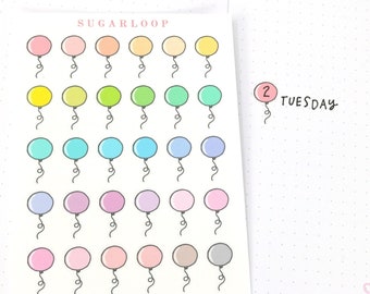 Pegatinas para agenda y diario con dibujos de globos: recordatorios coloridos para tu diario.