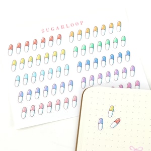 Leuke kleurrijke kawaii pillencapsule Bujo plannerstickers HAF4