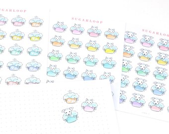 Dog Cat Pet Bath Grooming Planner & Bujo Journal Stickers | Smudge-Proof Writeable To Do Days Dates Months Monthly Daily Weekly ICN35