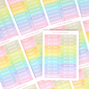 Header Title Bujo Planner Stickers: 1.5 in (38  mm) x 0.25 in (6 mm) | Pastel This Next Week Month Reminder To Do Tasks Today Chores HDR60