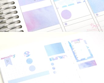 Hydrangea Watercolor Planner and Journal Stickers: Journaling Boxes, Dots, Strips, Checklists
