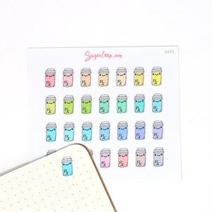 Adesivi per pianificatore di medicinali con flacone di pillole arcobaleno kawaii carino / Promemoria per farmaci con prescrizione medica, ricarica di compresse per la salute HAF6
