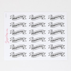 Grateful Stickers for Planners and Journals | Gratitude Hand Drawn Lettering Functional Banner Mindfulness Header Title  Hobo TN HDR45