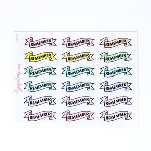 Remember Stickers for Planners and Journals:Pastel | Hand Drawn Lettering Header Title Tasks Chores Weekly Vertical Planning  Hobo HDR28