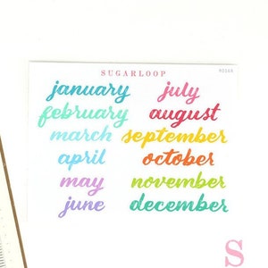 Months of The Year Planner Bujo Planner Stickers: 1.5" (38mm) 2.5" (65 mm) 3.5" (90 mm) | Cursive Script Monthly  Hobo MOS6
