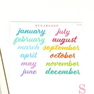 Agendas et carnets du mois de l'année : 1,5 po. (38 mm) 2,5 po. (65 mm) 3,5 po. (90 mm) | Stickers manuscrits cursifs mensuels MOS6