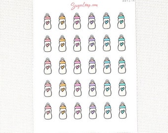 Baby Milk Bottle Care Feeding Tracker Bujo Planner Stickers Rainbow Doodles: 0.6" (15 mm) Tall | Milestone Mom Appointment To Do Tasks BBY1