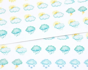 Watercolor Weather Sticker Kit, Weather Planner Stickers, Weather Sticker Set, Sunny Weather Icon, Rain Planner Sticker, Sun Sticker WWC1
