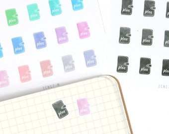 Diary Icon Planner and Journal Stickers: Rainbow or Ink Wash Journaling Stickers