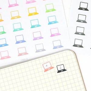 Bujo plannerstickers pictogram laptop werkcomputer: regenboog of neutraal | Minimale planning Internet back-up blog Studie WFH-thuisherinnering ICN26