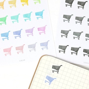 ショッピングカート 食料品 スーパーマーケット アイコン Bujo プランナー ステッカー: レインボーまたはニュートラル | 食事プラン 食事準備 仕事 家庭 ママ ICN14