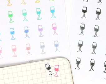 Pegatinas para agenda y diario con forma de copa de vino: Cumpleaños, Celebración, Ocasión especial, Relax, Recordatorios