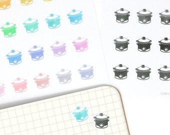 Pegatinas para planificador y diario de ollas de cocina: iconos retro de preparación de comidas