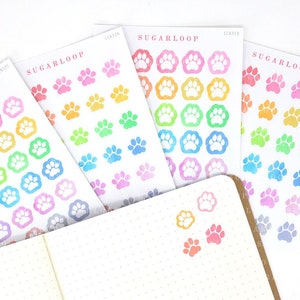 Adesivi per pianificatori Bujo con icona di zampe di cane e gatto: arcobaleno o neutro / veterinario, pulizia, toelettatura, passeggiate con il cane, promemoria per l'alimentazione della lettiera ICN32