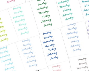 Days of The Week Bujo Planner Stickers: Rainbow | Hand Lettered Cursive Script Modern DIY Journal Calendar  DIY DAY20