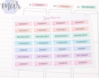 Watercolor Days of The Week Flag Stickers: Planner and Journal Stickers