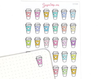 Cute Coffee To Go Cup Bujo Planner Stickers: Rainbow | Cafe Date Frap Iced Latte Hot Chocolate Tea Meeting Reminder  CFE8