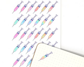 Syringe Stickers for Planners & Journals | Nurse Diabetes Vaccination Clinic Medical Baby Care Lab Beauty Wrinkle Treatment  Hobo HAF3