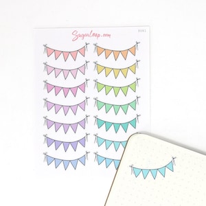 Daily Bunting Bujo Planner Stickers  Pastel Rainbow | Birthday Events Celebrations Special Occassion PTO Work School BUN1