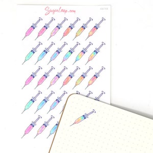 Syringe Stickers for Planners & Journals | Nurse Diabetes Vaccination Clinic Medical Baby Care Lab Beauty Wrinkle Treatment  Hobo HAF3