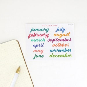 Months of The Year Bujo Planner Stickers: 1.5" (38mm) 2.5" (65 mm) 3.5" (90 mm) | Journal Cursive Script Monthly Daily Weekly  Hobo MOS7