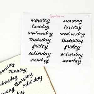 Days of The Week Black Script Bujo Planner Stickers: 1.25" (31 mm)  1.5" (38 mm) 1.75" (45 mm) | DIY Undated Weekly  DAY29