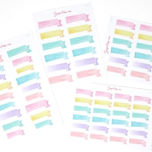 Watercolor Header Banner Flag Stickers for Journals & Planners: Pastel | Hand Painted Title Months Days Dates To Do Tasks Chores  FLG1