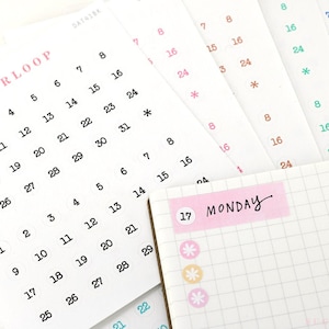 Multicolor Mini Date Dot Bujo Planner Stickers: 0.25 in (6 mm) | Countdown Day Cover DIY Calendar Numbers Undated  Hobo TN DAT41