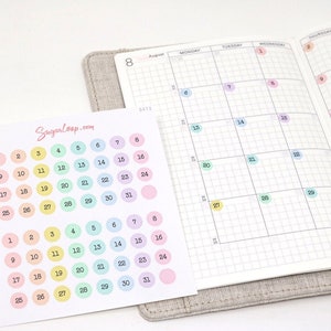 Pastel Mini Date Dot Bujo Planner Stickers: 0.25 in (6 mm) | Countdown Day Cover DIY Calendar Numbers Undated  Hobo TN DAT2