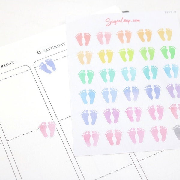 Cute Footprint Bujo Planner Stickers: Rainbow | Baby Steps Milestones Feeding Doctor Appointment Physical Therapist Pedicure BBY2